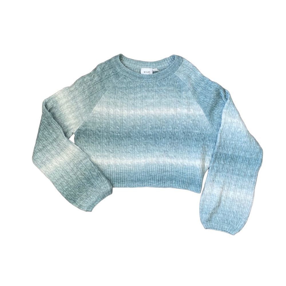 VILA Cropped Cable Knit Sweater Vizeline O-Neck Crop Knit SZ S NWT